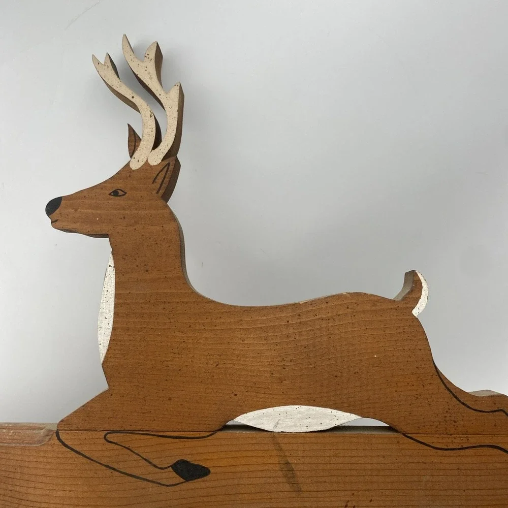Handmade Folk Art Wooden Buck Wall Coat or Hat Rack 4 Pegs Shotgun Shells